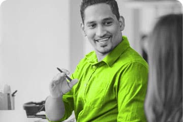 Man talking enthusiactically in office