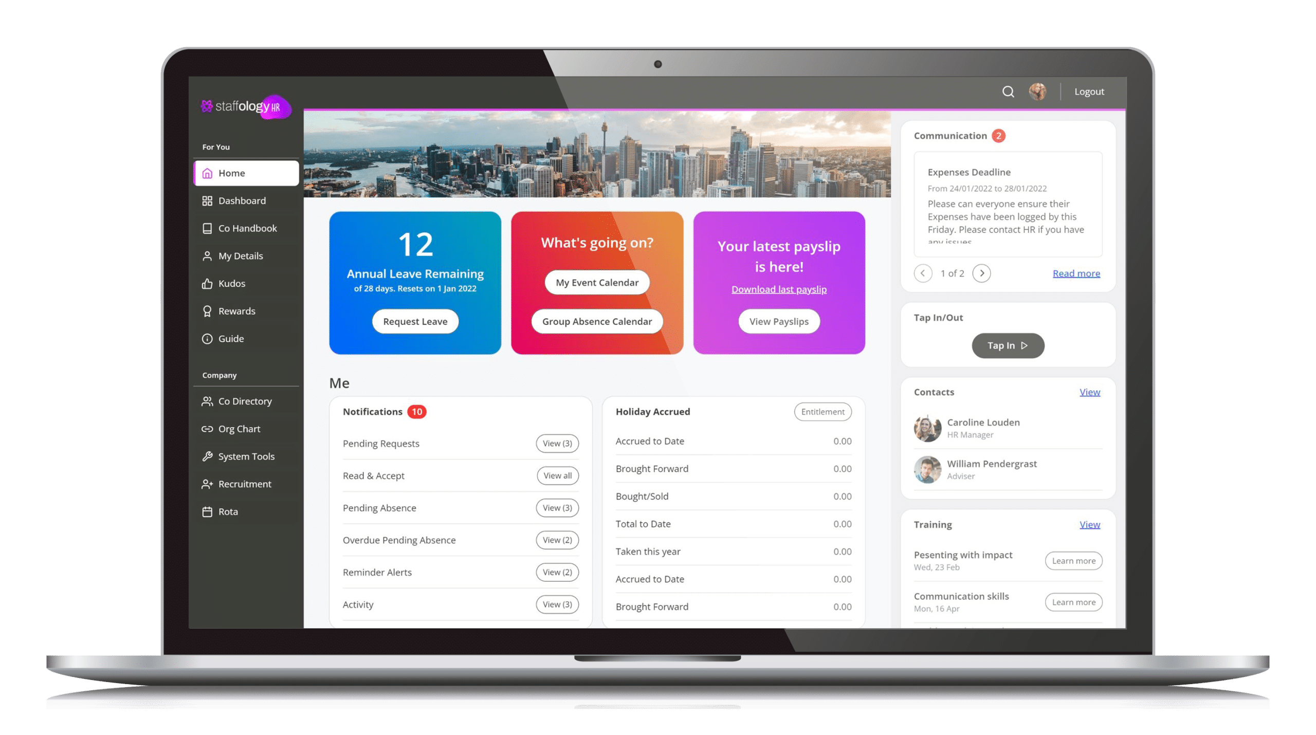 Staffology HR dashboard on a laptop