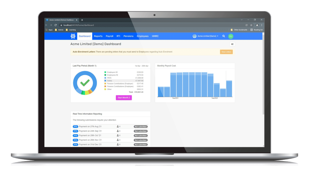 Staffology Payroll Dashboard on a laptop